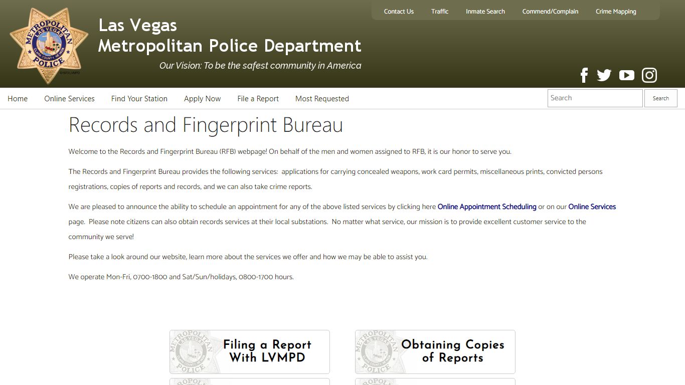 Records and Fingerprint Bureau - LVMPD